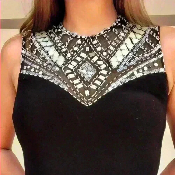 Long rhinestone top black evening gown - Picture 2 of 14